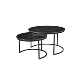 Set van 2 ronde salontafels met zwart marmerlook bladen en metalen frames