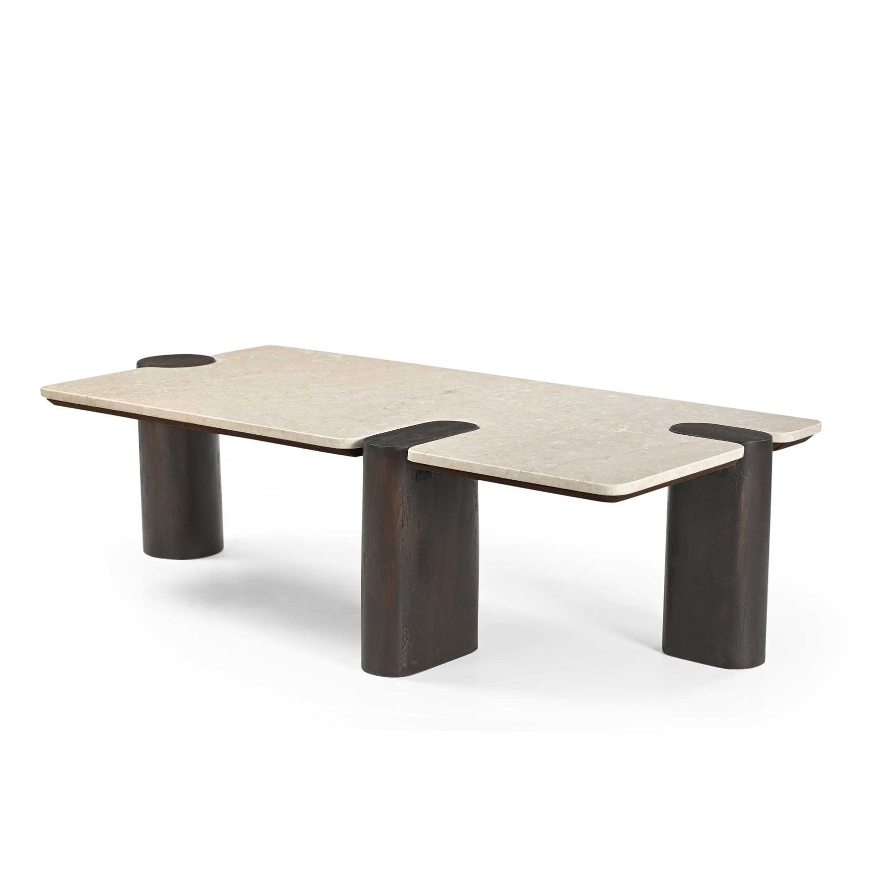 Salontafel Maeve met lichtbeige blad en donkerhouten, afgeronde poten, 128 cm