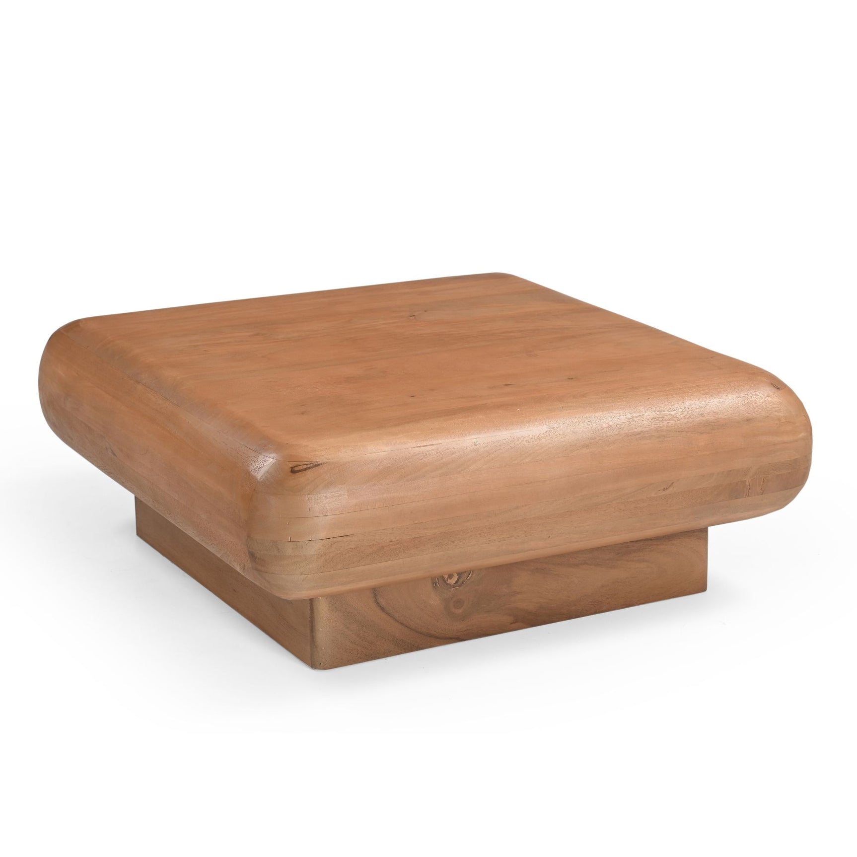 Salontafel van hout met afgeronde hoeken en massieve houten onderstel, 80 cm