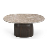 Ronde salontafel met marmeren blad en donker geribbelde poot, Ø90 cm