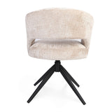 Beige eetkamerstoel met hoge rug en armleuningen, zwarte sterpoot