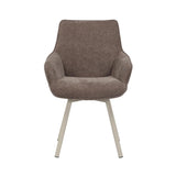 Bruine eetkamerstoel met hoge rug en beklede zitting, vierpoots frame
