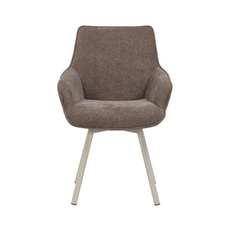 Bruine eetkamerstoel met hoge rug en beklede zitting, vierpoots frame