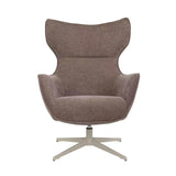 Bruine stoffen fauteuil met hoge rug, ronde armleuningen en draaibare stervoet