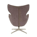Bruine stoffen fauteuil met hoge rug en afgeronde uitsparingen, draaibare stervoet