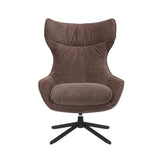 Fauteuil Olivia, draaistoel met hoge rug en ronde armleuningen, donkere stof.