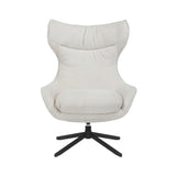 Fauteuil Olivia in gebroken wit met hoge rug, ronde zitting en zwarte kruispoot