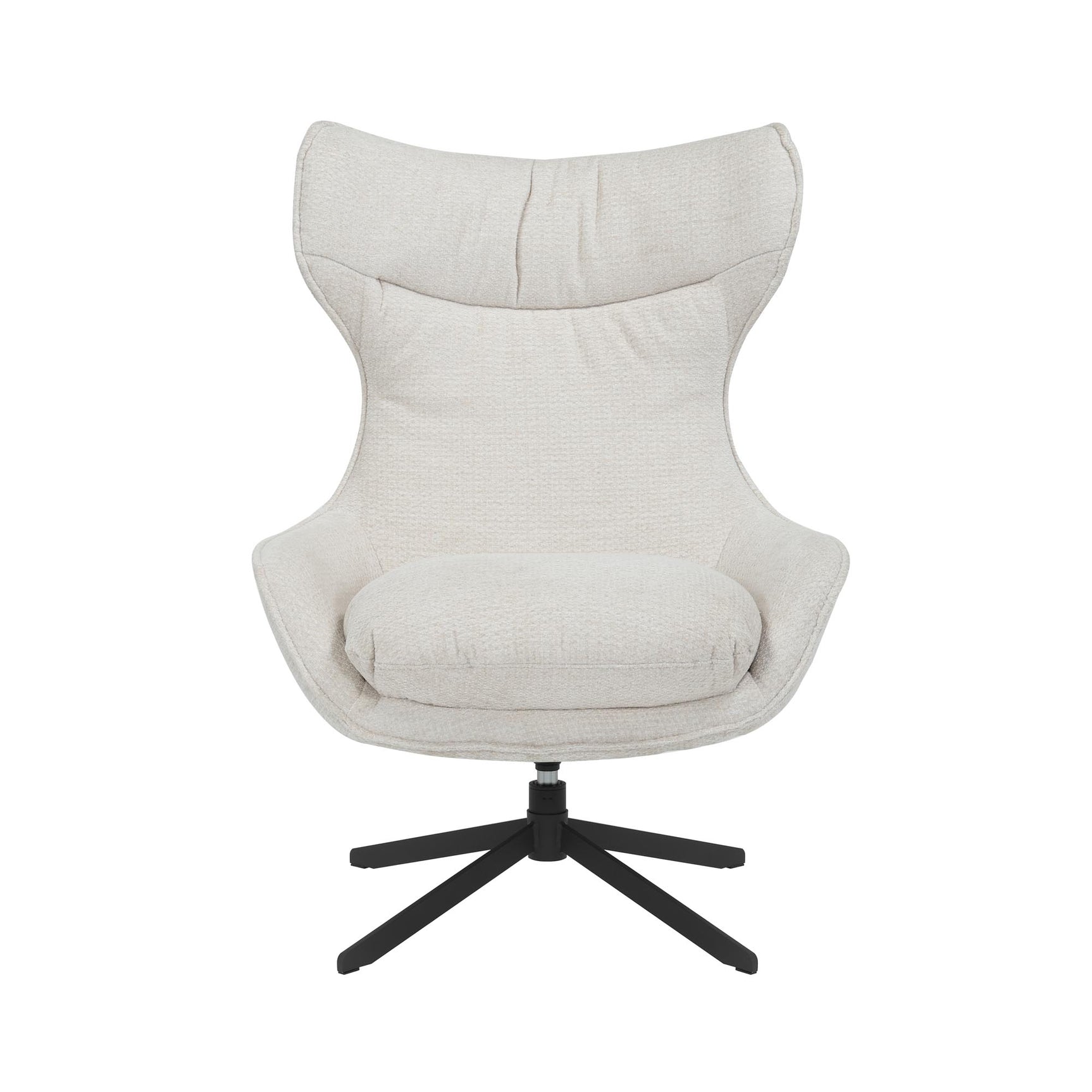 Fauteuil Olivia in gebroken wit met hoge rug, ronde zitting en zwarte kruispoot