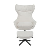 Fauteuil Olivia in gebroken wit met losse poef en zwarte draaipoten