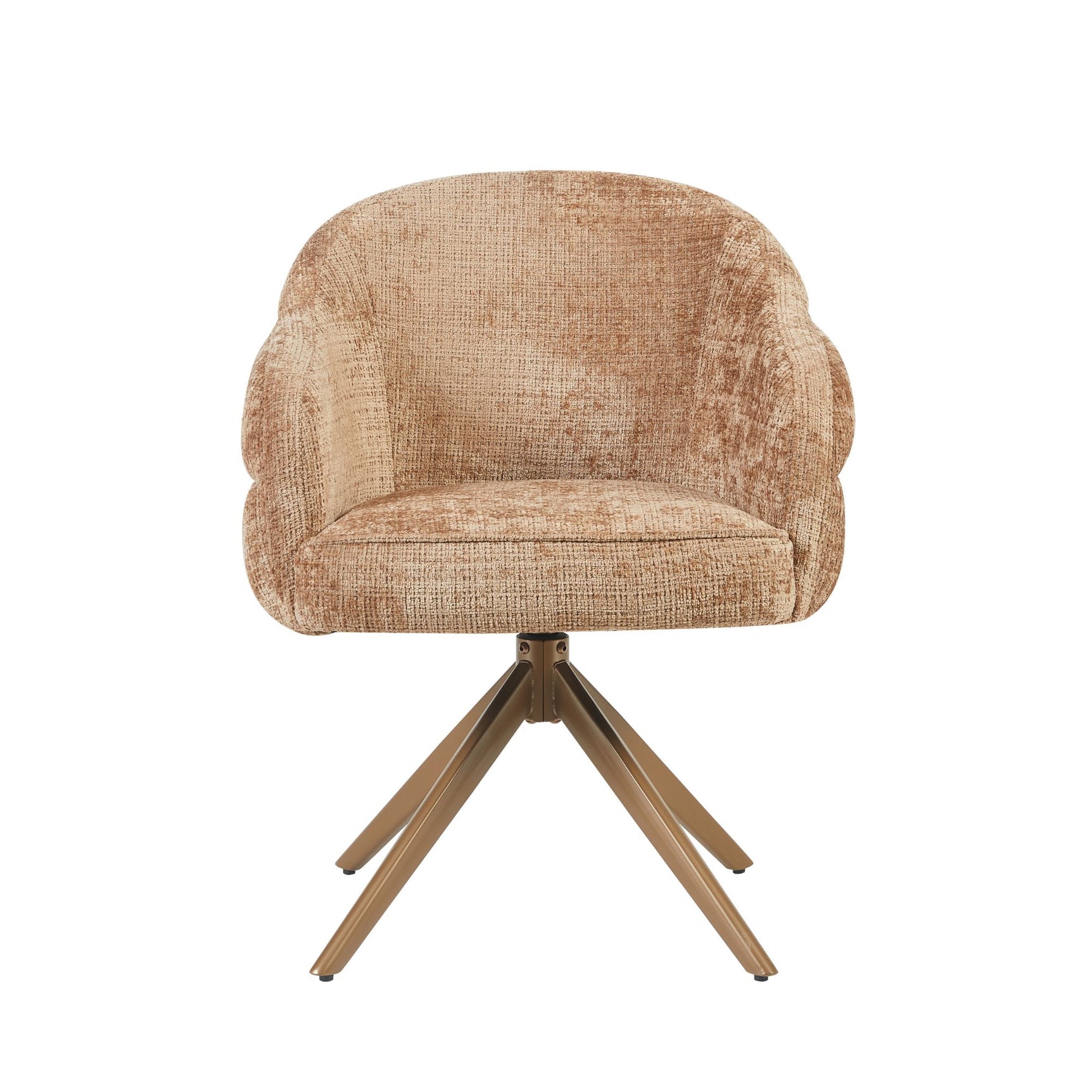 Eetkamerstoel Bella met armleuning, kaneelkleurige stoffering, bronzen draaipoten