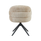 Eetkamerstoel met armleuningen, beige bekleding en zwarte draaipoten, ronde zitting