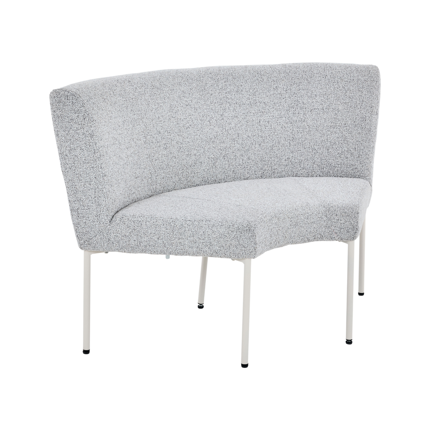 Beige eetkamerbank met ronde hoekzitting en witte poten
