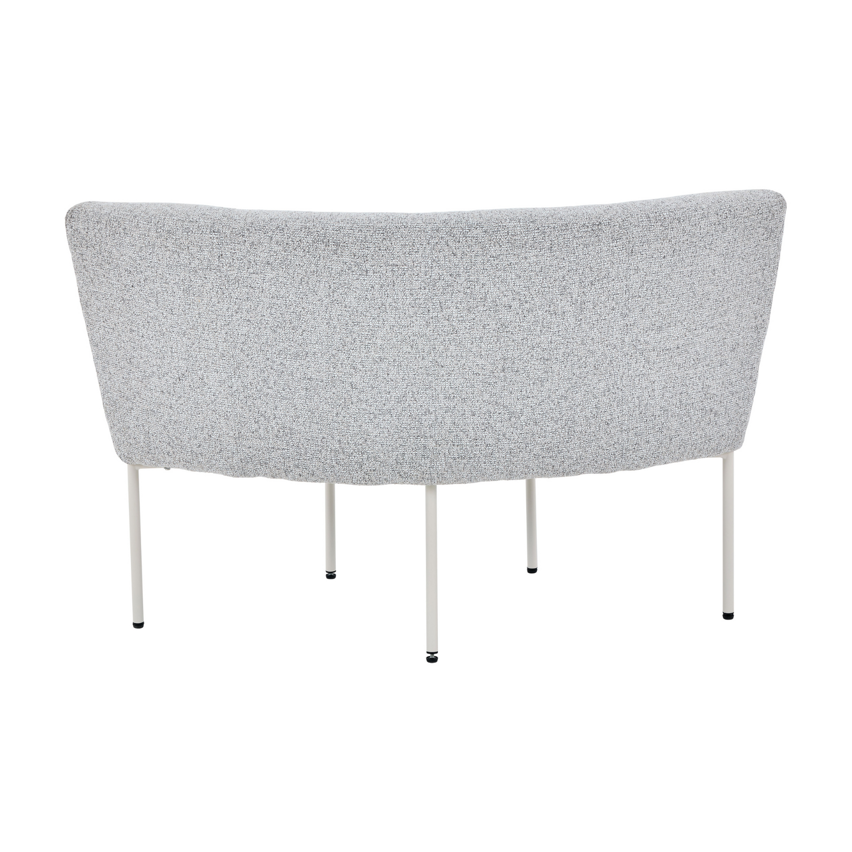 Beige eetkamerbank met rechte zijkant, ronde zitting en witte poten