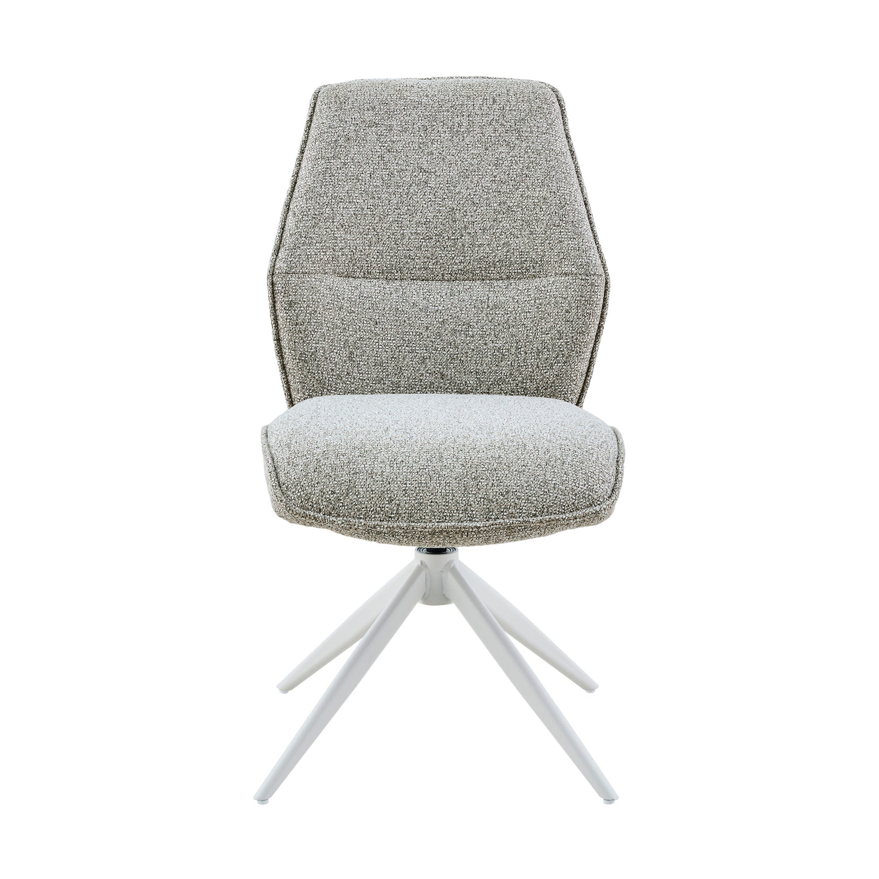 Beige eetkamerstoel Hera met hoge rug en ronde zitting, wit 3-poot onderstel