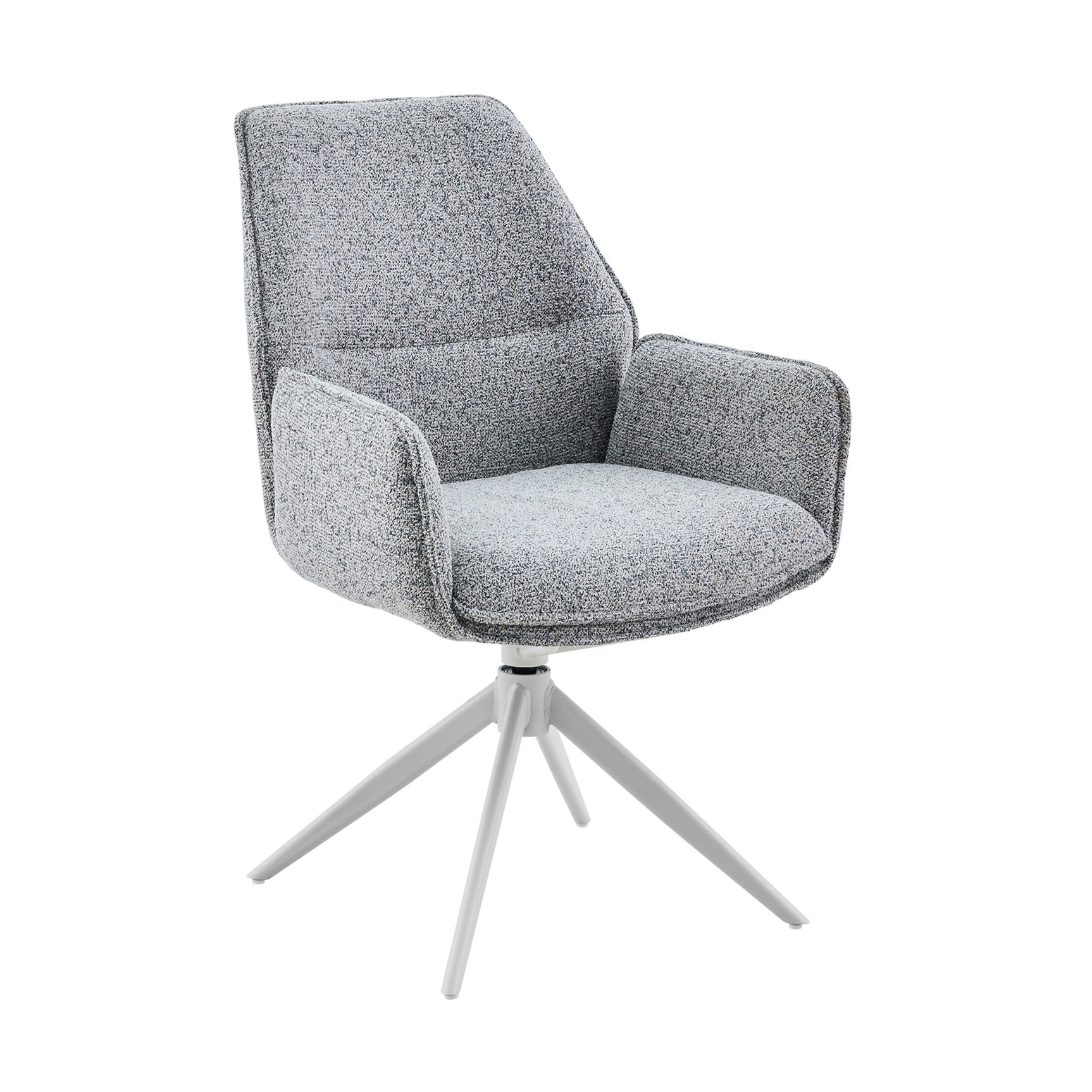 Grijze fauteuil met armleuningen en gevoerde zitting, draaivoet met 4 poten