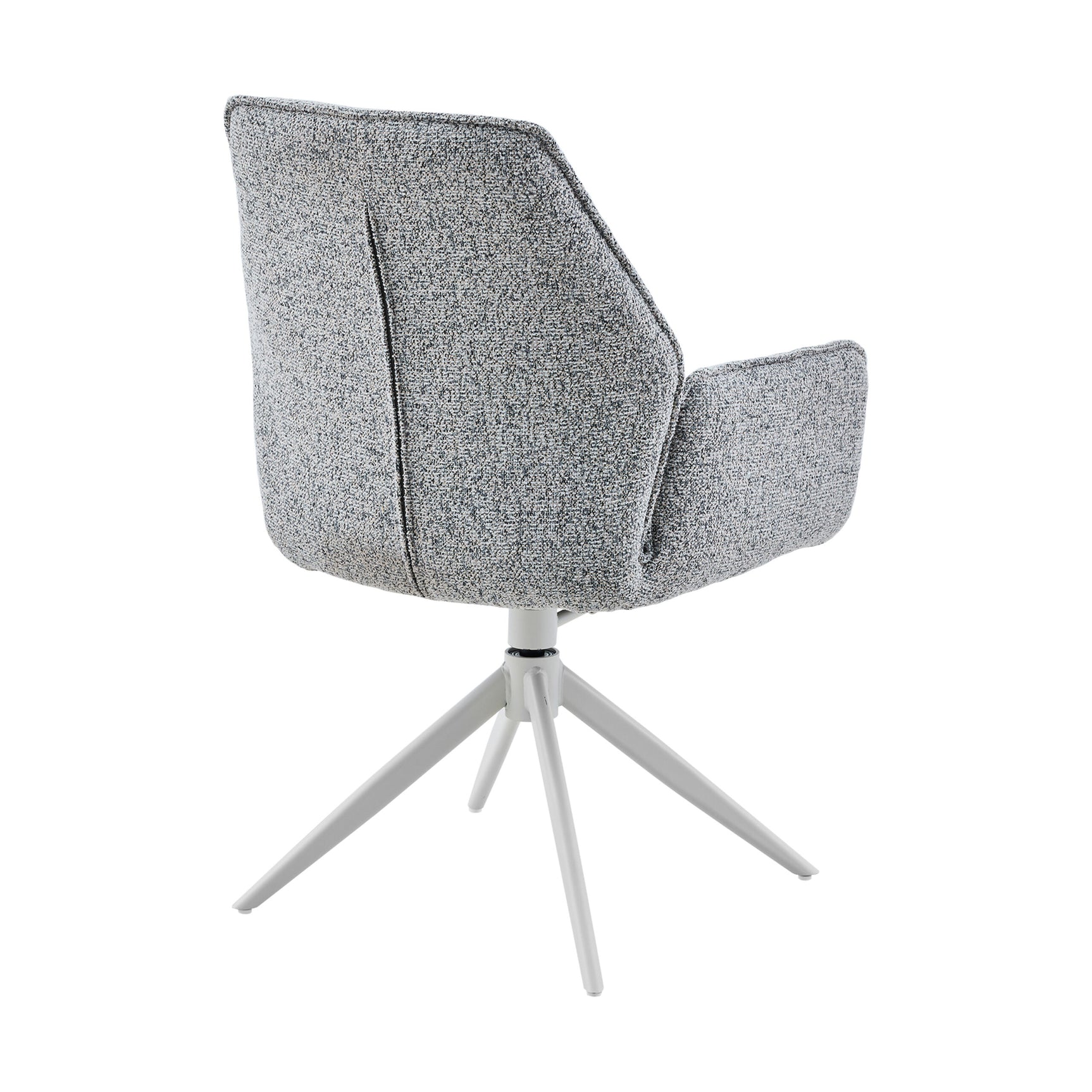 Grijze fauteuil met armleuningen, ronde zitting en draaivoet met 4 poten