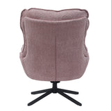 Roze fauteuilrug met hoge bekleding en afgeronde zijkanten, op zwarte draaivoet.