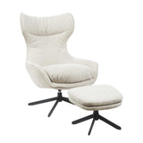 Olivia-fauteuil met kuipvormige rug en poef op draaivoet
