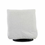 Lichtgrijze relaxfauteuil met hoge rug en zichtbare ronde zwarte basis