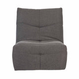 Relaxfauteuil Lazy in donkergrijze stof, met hoge rugleuning en lage armleuningen.