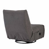 Relaxfauteuil Lazy in donkergrijze stof, zijaanzicht met opstaande rug en zwarte draaibasis.
