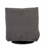 Relaxfauteuil Lazy in donkergrijze stof, achteraanzicht met gevoerde rug en ronde voet.
