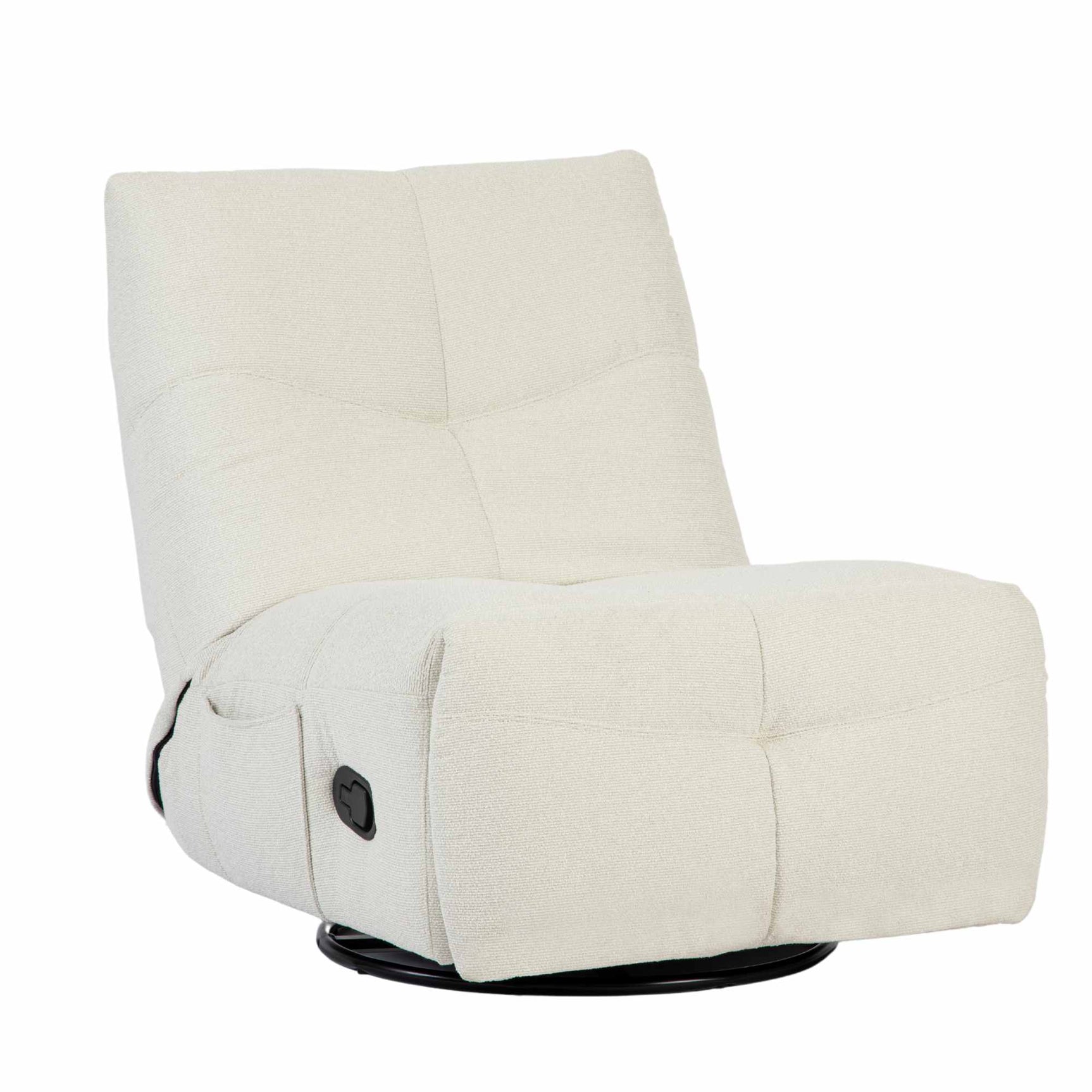 Relaxfauteuil, naturel gestoffeerd met voetensteun en draaibare ronde basis