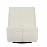 Relaxfauteuil met hoge rug en gevoerde zitting, licht beige bekleding.