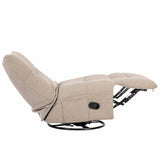 Relaxfauteuil in open stand, licht beige bekleding, zwart metalen onderstel met frame.