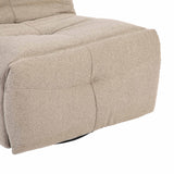 Relaxfauteuil met lichtbeige stof, lage voorkant van de zitting en ronde armzijde