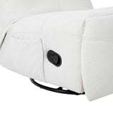 Relaxfauteuil in wit, detail van zwart bedieningspaneel op de armleuning
