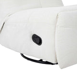 Relaxfauteuil in wit, bedieningspaneel en armleuning, ronde zwarte basis zichtbaar