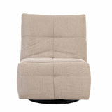 Taupe relaxfauteuil aanzicht van voren, gestoffeerde rugkussens en zwarte onderstelrand
