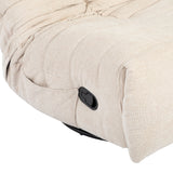 Beige relaxfauteuilarm met zwarte bedieningsknop, gestoffeerde bekleding