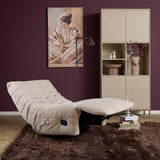Relaxfauteuil Zen met beige stoffen bekleding en inklapbare voetensteun