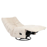 Taupekleurige relaxfauteuil in ligstand met voetensteun en zwarte onderconstructie