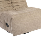 Taupe relaxfauteuil armleuning met bedieningsknop en gestoffeerde naden
