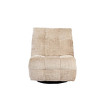Beige relaxfauteuil met verticale rugleuning en ronde zwarte schijfvoet