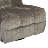 Grijze fauteuilarm met weefpatroon en afgeronde vorm, gestoffeerde zijkant