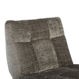 Grijze fauteuilrug met vierkante stiksels en weeftextuur, hoge rugleuning