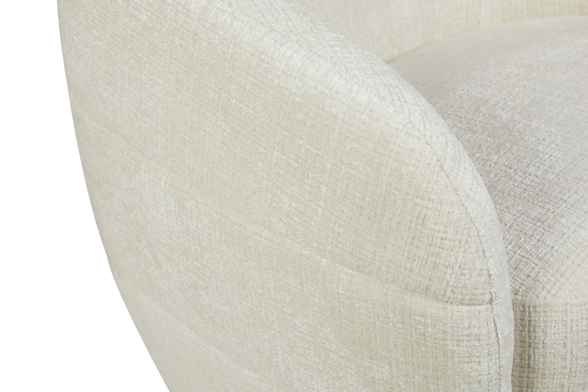 Fauteuil Yara in gebroken wit, gewatteerde armleuning met ronde naden