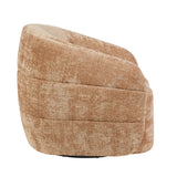 Leunstoel zijkant met horizontale stiknaden, beige geweven stof