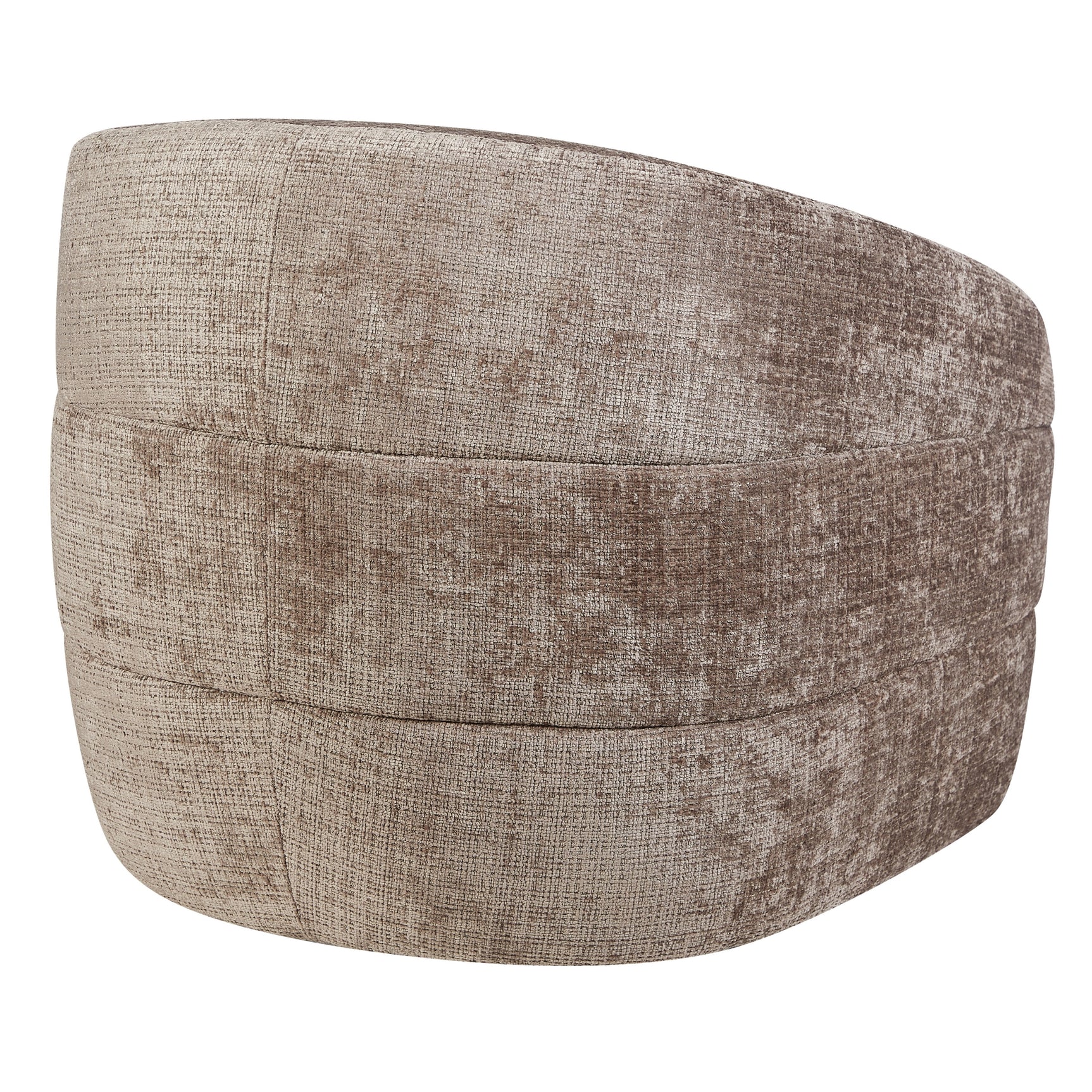 Fauteuil Yara in beige stof met horizontale stiknaden op rug en zijkant