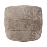 Fauteuil Yara, achteraanzicht van beige stoffering met horizontale naden