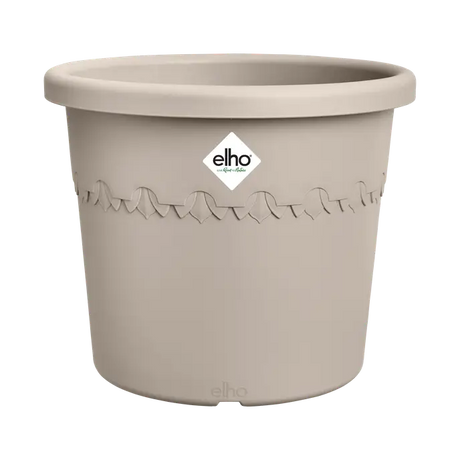 Beige Elho plantenbak met sierrand en Elho-logo