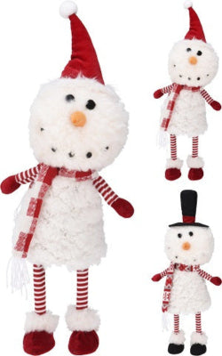 Decoratieve sneeuwpoppen, witte pluizige vacht, rode mutsen en sjaals, 72 cm