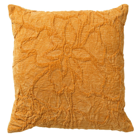 Sierkussen Flora 45x45 cm, goudgele reliëf bloemenstructuur