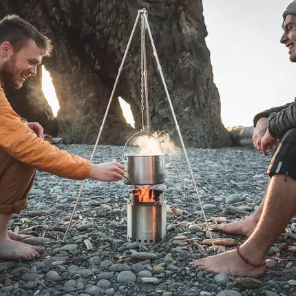 Solo Stove kampvuur kooktoestel van rvs, dubbele cilinder met smeulende vlam