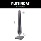Parasolhoes in donkergrijs op voet, met maatindicatie 30 cm en 40 cm