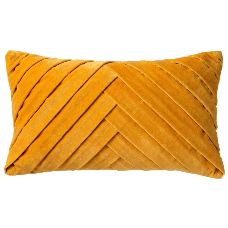Gouden sierkussen met diagonale geplooide biezen, 30x50 cm